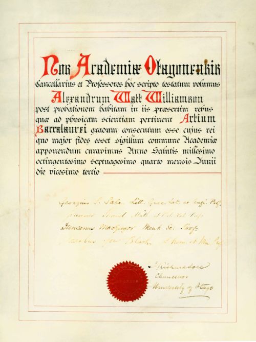 Mr Williamson's degree - the first from a New Zealand University